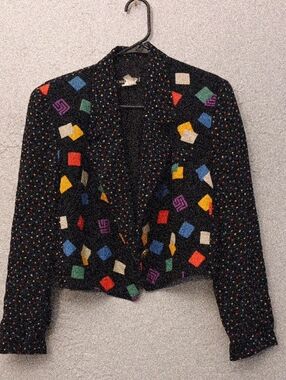 Carole Little Black Cropped Blazer with Multicolor Geometric Blocks